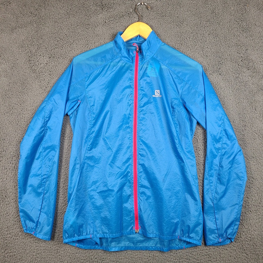 Salomon AdvancedSkin Shield Windbreaker Jacket Blue Pink Full Zip Womens Medium